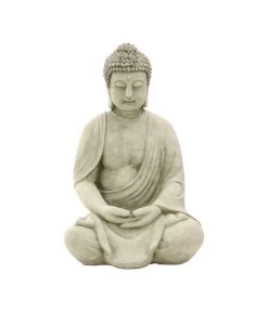 Denscho Stein-Buddha Sitzend, Schlank, Grau