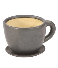 Dehner Keramik-Pflanztasse, Rund, Dunkelgrau, Ca. Ø32 Cm