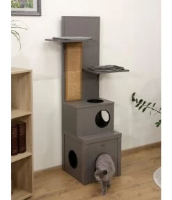 KERBL Katzenspielhaus Alex ECO, Grau, Ca. B42/H152,5/T42 Cm -Gartenmöbelgeschäft 6603260 WE MO 002 ECO KatzenspielhausAlex