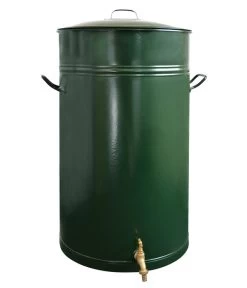 RENNER Metall-Regentonne Inkl. Gelochtem Deckel Und Sockel, 150 L, Dunkelgrün -Gartenmöbelgeschäft 6609606 WE FS 001 RegenwasserSammeltonnemitgelochtemDeckelundSockel150l