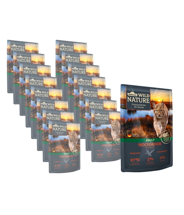 Dehner Wild Nature Nassfutter Für Katzen Hochmoor Adult, Ente & Pute, 16 X 85 G 1 Dehner Wild Nature Nassfutter Für Katzen Hochmoor Adult, Ente & Pute, 16 X 85 G