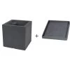 Farmet New Doppelwandiger Kunststoff-Kübel Atlantis, Quadratisch, Dunkelgrau, Inkl. Untersetzer