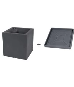 Farmet New Doppelwandiger Kunststoff-Kübel Atlantis, Quadratisch, Dunkelgrau, Inkl. Untersetzer